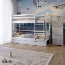 Двоярусне дитяче ліжко Mebigrand Бай-Бай Білий (RAL9003) 80х190 см з ящиками (MBG-15450)