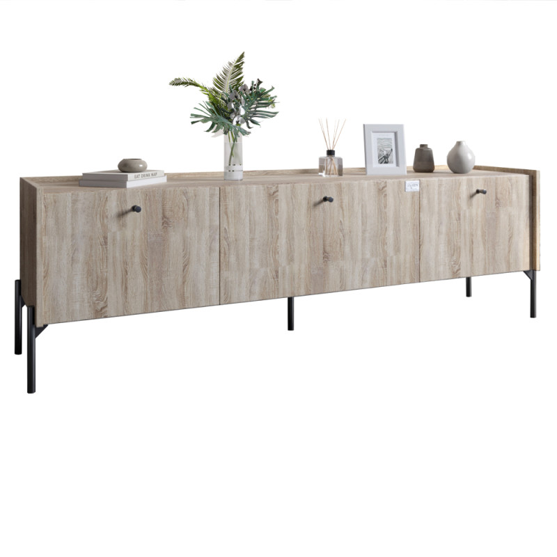 Тумба под телевизор на 3 ящика LION Wood с черными ножками 180x50x40 см Дуб Сонома (LION-043100)