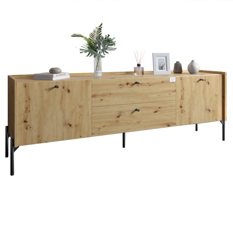 Тумба под телевизор с ящиками LION Wood с черными ножками 160x40x65 см Дуб Артизан (LION-043127)