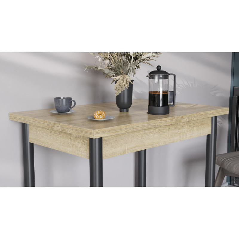 Обеденный стол-трансформер раскладной Берта Ferrum-decor 750x1200x900 Черный металл ДСП Дуб Сонома 16 мм (FRD-105174)