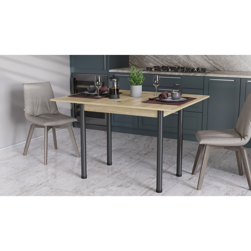 Обеденный стол-трансформер раскладной Берта Ferrum-decor 750x1200x900 Черный металл ДСП Дуб Сонома 16 мм (FRD-105174)