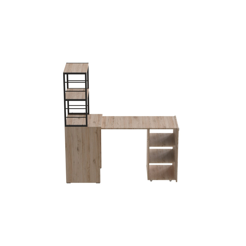 Стіл-тумба трансформер Смарт 4/1 з етажеркою Ferrum-decor 1430x1450x500 Чорний метал ДСП Дуб Сан-Марино 16 мм (FRD-105124)