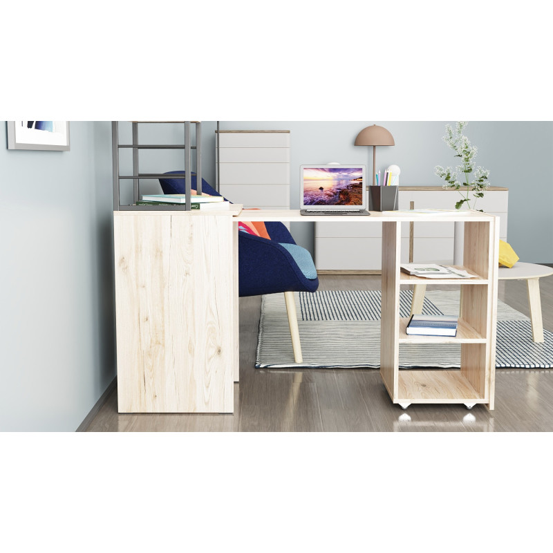 Стіл-тумба трансформер Смарт 4/1 з етажеркою Ferrum-decor 1430x1450x500 Чорний метал ДСП Дуб Сан-Марино 16 мм (FRD-105124)