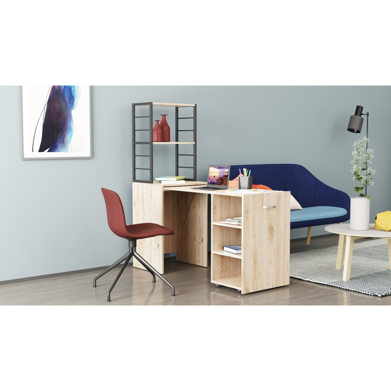 Стіл-тумба трансформер Смарт 4/1 з етажеркою Ferrum-decor 1430x1450x500 Чорний метал ДСП Дуб Сан-Марино 16 мм (FRD-105124)
