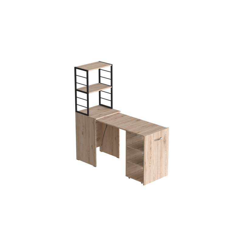 Стіл-тумба трансформер Смарт 4/1 з етажеркою Ferrum-decor 1430x1450x500 Чорний метал ДСП Дуб Сан-Марино 16 мм (FRD-105124)