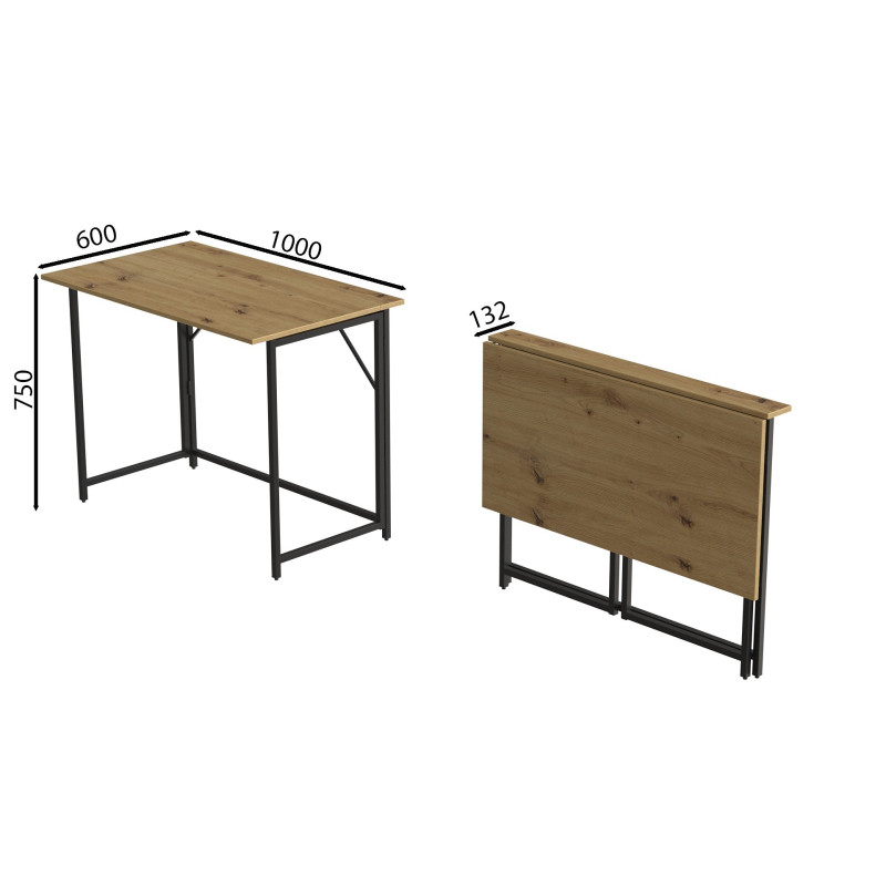 Стіл розкладний Моріс Ferrum-decor 750x1000x600 Чорний метал ДСП Дуб Артизан 16 мм (FRD-104674)