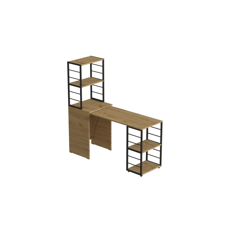 Стол-тумба трансформер Смарт 3/1 с этажеркой Ferrum-decor 1430x1450x500 Черный металл ДСП Дуб Артизан 16 мм (FRD-105114)