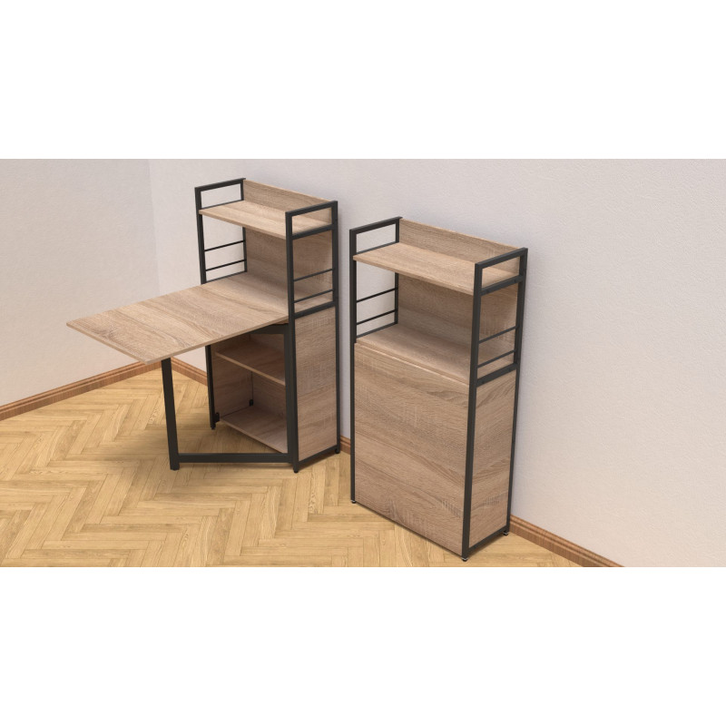 Стіл книжка з етажеркою Практик 1 Ferrum-decor 1200x640x990 Чорний метал ДСП Дуб Сонома 16 мм (FRD-104614)