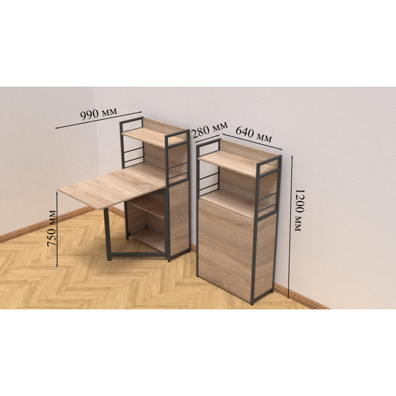 Стіл книжка з етажеркою Практик 1 Ferrum-decor 1200x640x990 Чорний метал ДСП Дуб Сонома 16 мм (FRD-104614)