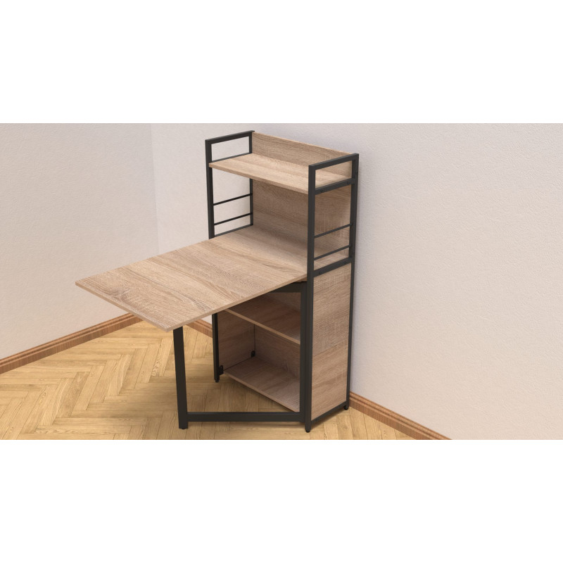Стіл книжка з етажеркою Практик 1 Ferrum-decor 1200x640x990 Чорний метал ДСП Дуб Сонома 16 мм (FRD-104614)