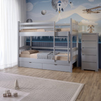 Двоярусне дитяче ліжко Mebigrand Бай-Бай Світло-сірий (RAL7040) 80х200 см з ящиками (MBG-15511)