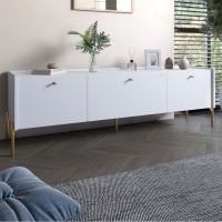 Тумба под телевизор на 3 ящика LION Wood с золотыми ножками 180x50x40 см Нимфея Альба (белый) (LION-042997)