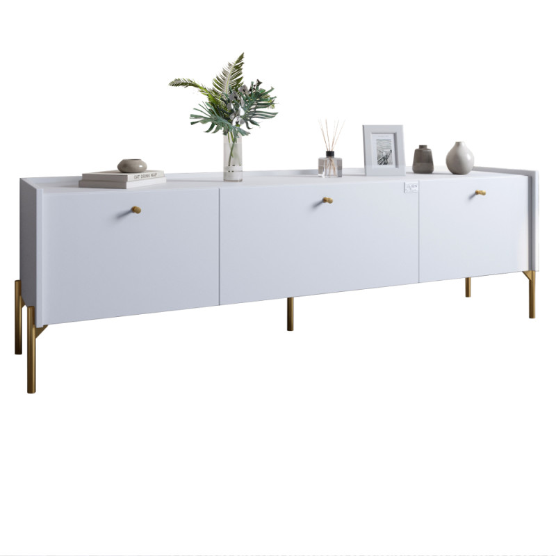 Тумба під телевізор на 3 шухляди LION Wood з золотими ніжками 180x50x40 см Німфея Альба (білий) (LION-042997)