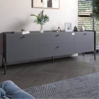 Тумба под телевизор с ящиками LION Wood с черными ножками 160x40x65 см Антрацит (LION-043107)
