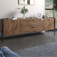 Тумба під телевізор з шухлядами LION Wood з чорними ніжками 160x40x65 см Дуб Ліворно (LION-043128)