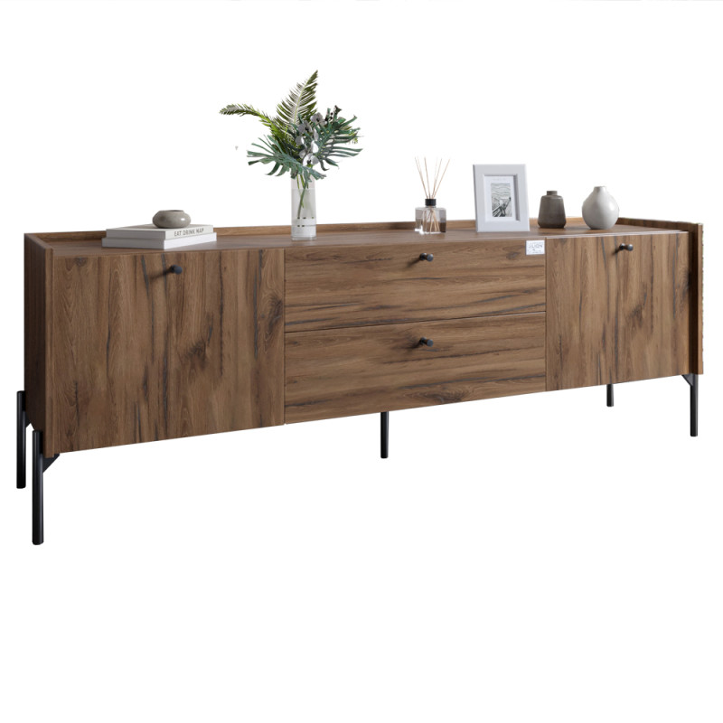 Тумба под телевизор с ящиками LION Wood с черными ножками 160x40x65 см Дуб Ливорно (LION-043128)