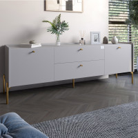 Тумба під телевізор з шухлядами LION Wood з золотими ніжками 160x40x65 см Кашемір (LION-043117)