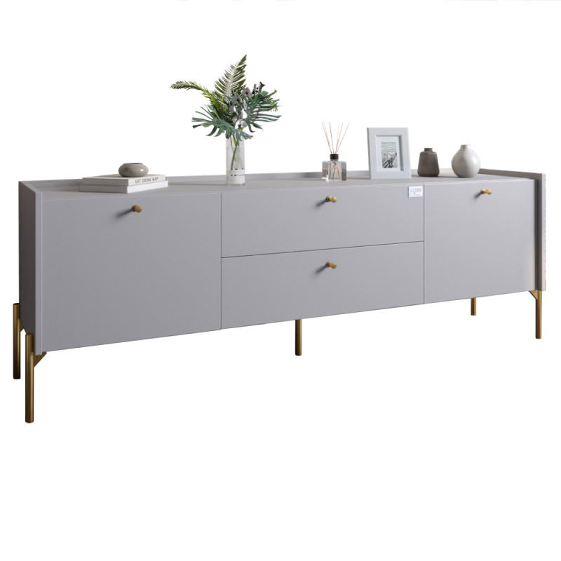 Тумба под телевизор с ящиками LION Wood с золотыми ножками 160x40x65 см Кашемир (LION-043117)