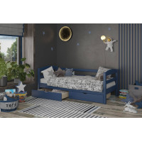 Дитяче ліжко Mebigrand Чикаго Літл Синій (S 7010 R 90B) 90х190 см із заднім бортиком та ящиками (MBG-2606)