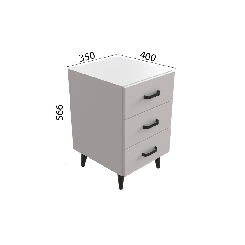 Тумба Віва 3 на конусних ніжках Ferrum-decor 56,5x35x40 Чорний метал ДСП Білий 16 мм (FRD-106823)