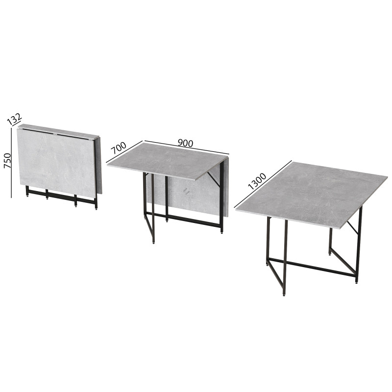 Стол трансформер книжка Вуди Ferrum-decor 75x130x90 Черный металл ДСП Бетон 16 мм (FRD-106743)