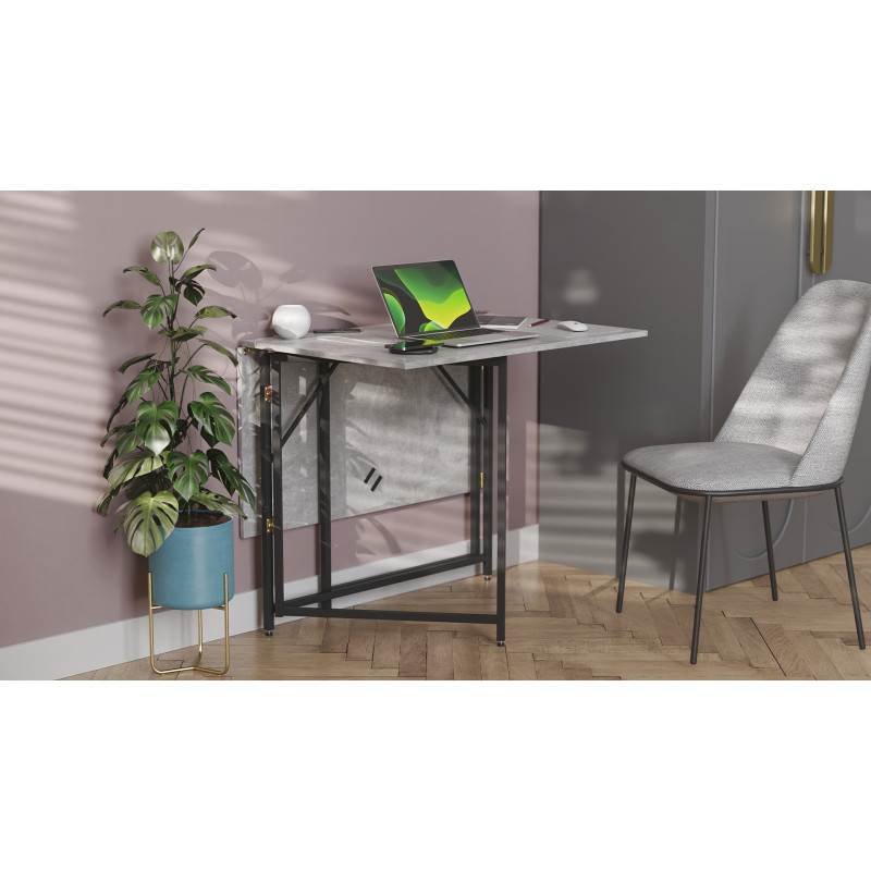 Стол трансформер книжка Вуди Ferrum-decor 75x130x90 Черный металл ДСП Бетон 16 мм (FRD-106743)