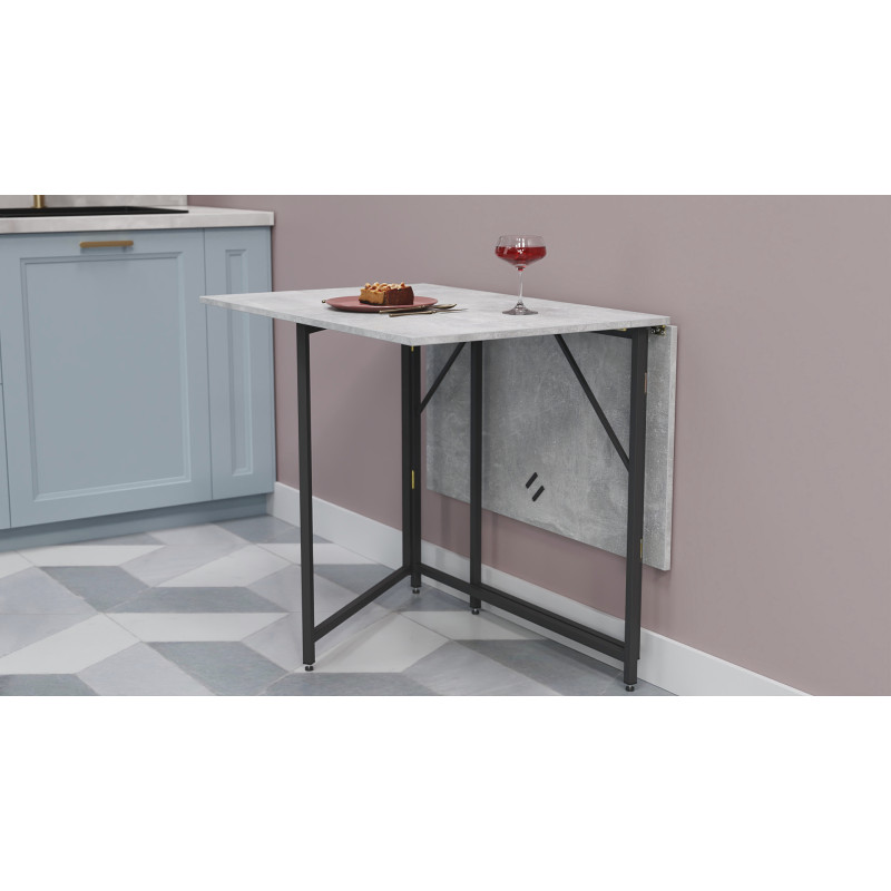 Стол трансформер книжка Вуди Ferrum-decor 75x130x90 Черный металл ДСП Бетон 16 мм (FRD-106743)