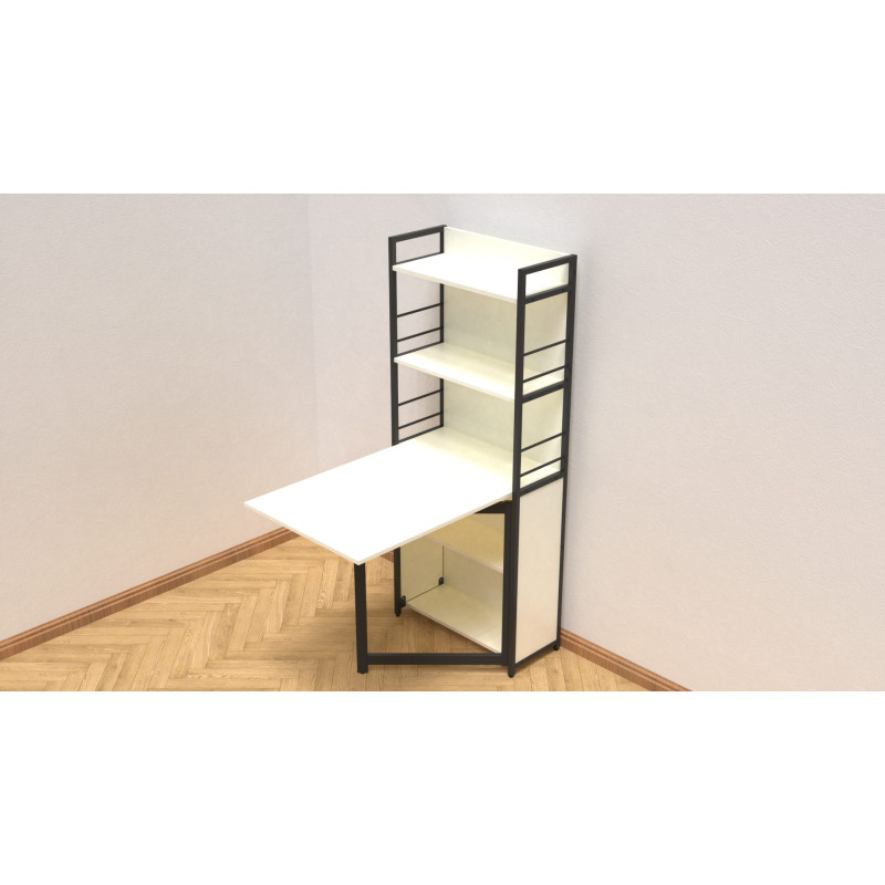 Стіл книжка з етажеркою Практик 2 Ferrum-decor 1555x640x990 Чорний метал ДСП Біле 16 мм (FRD-104625)