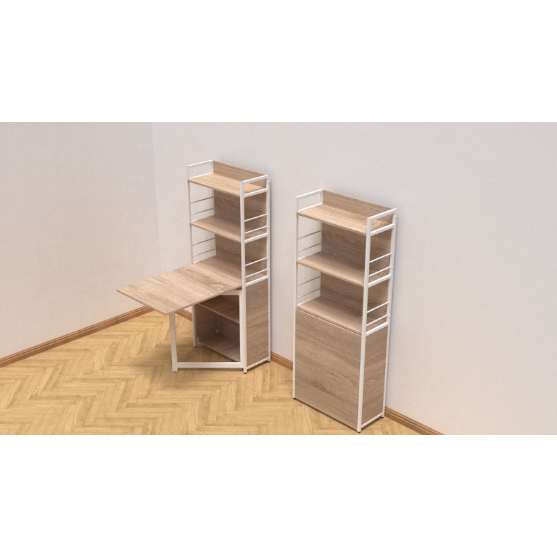 Стіл книжка з етажеркою Практик 2 Ferrum-decor 1555x640x990 Білий метал ДСП Дуб Сонома 16мм (FRD-104635)