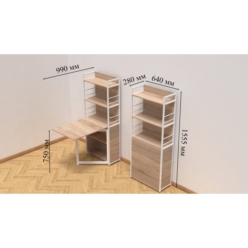 Стіл книжка з етажеркою Практик 2 Ferrum-decor 1555x640x990 Білий метал ДСП Дуб Сонома 16мм (FRD-104635)