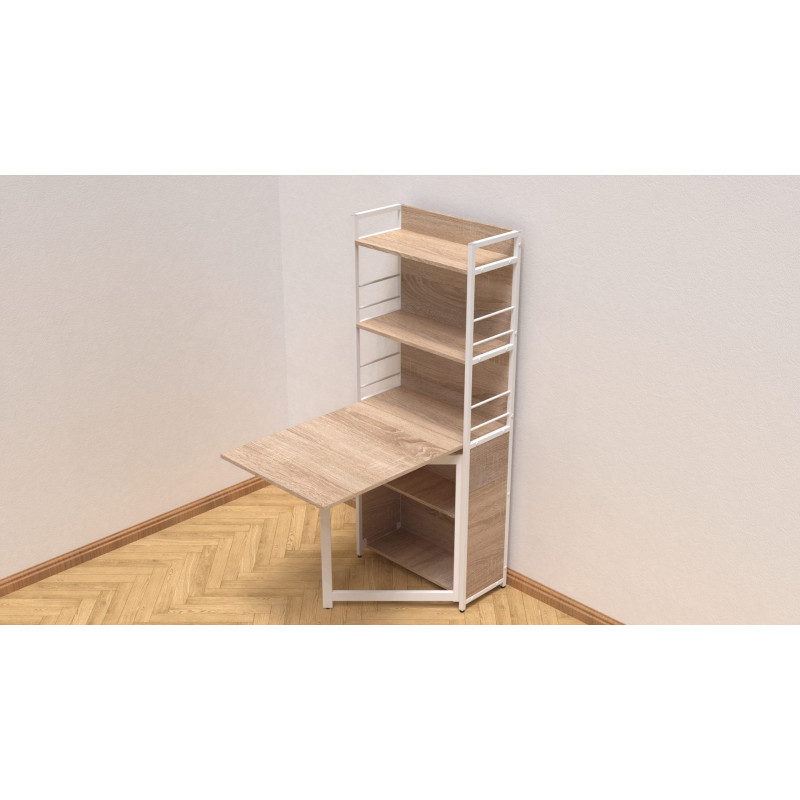 Стіл книжка з етажеркою Практик 2 Ferrum-decor 1555x640x990 Білий метал ДСП Дуб Сонома 16мм (FRD-104635)
