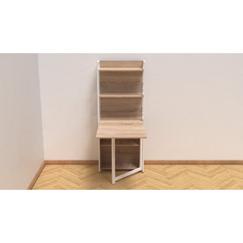 Стіл книжка з етажеркою Практик 2 Ferrum-decor 1555x640x990 Білий метал ДСП Дуб Сонома 16мм (FRD-104635)