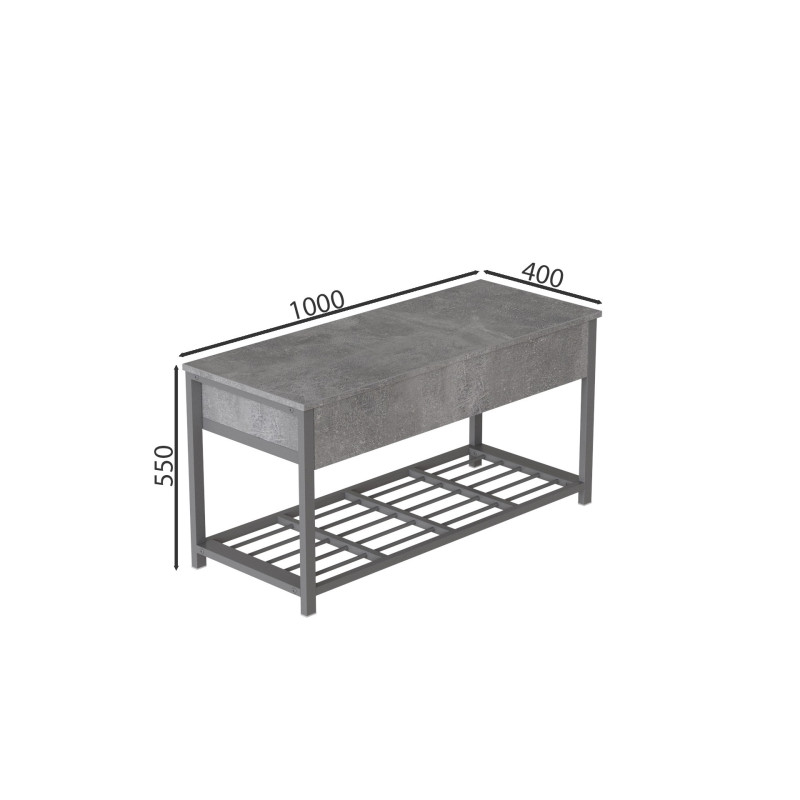 Банкетка с ящиком Ferrum-decor Дрейк 1 550x1000x400 металл Серый ДСП Бетон 16 мм (FRD-103065)