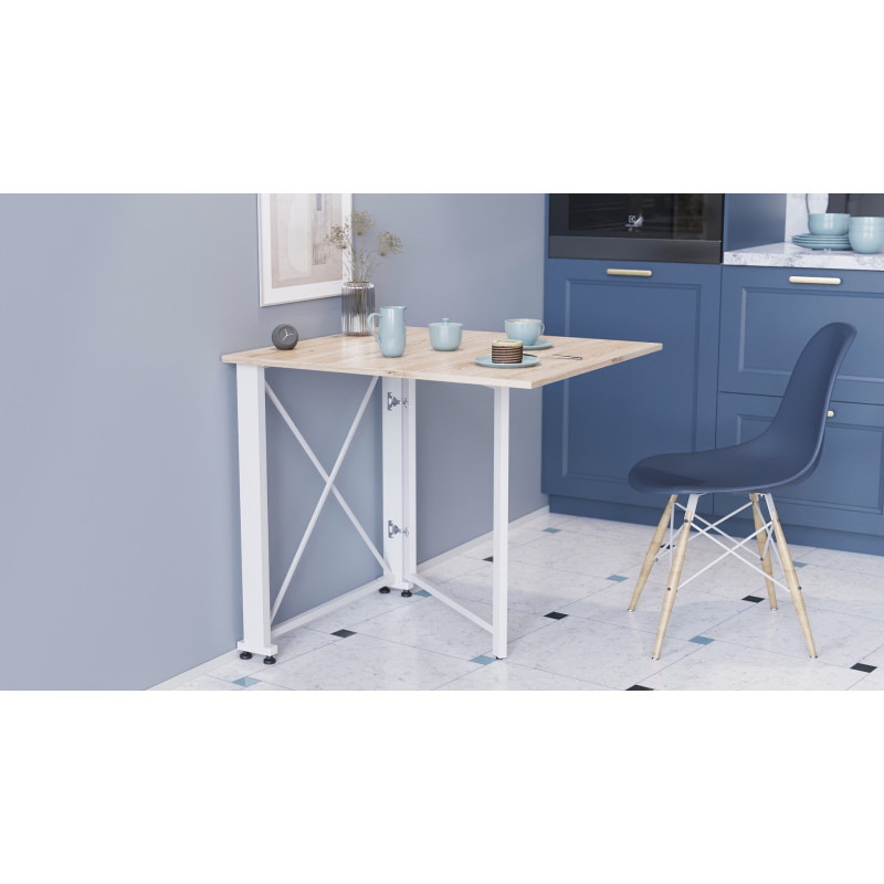 Стол-книжка трансформер Орион 1 Ferrum-decor 750x810x730 Белый металл ДСП Дуб Сан-Марино 16 мм (FRD-104605)