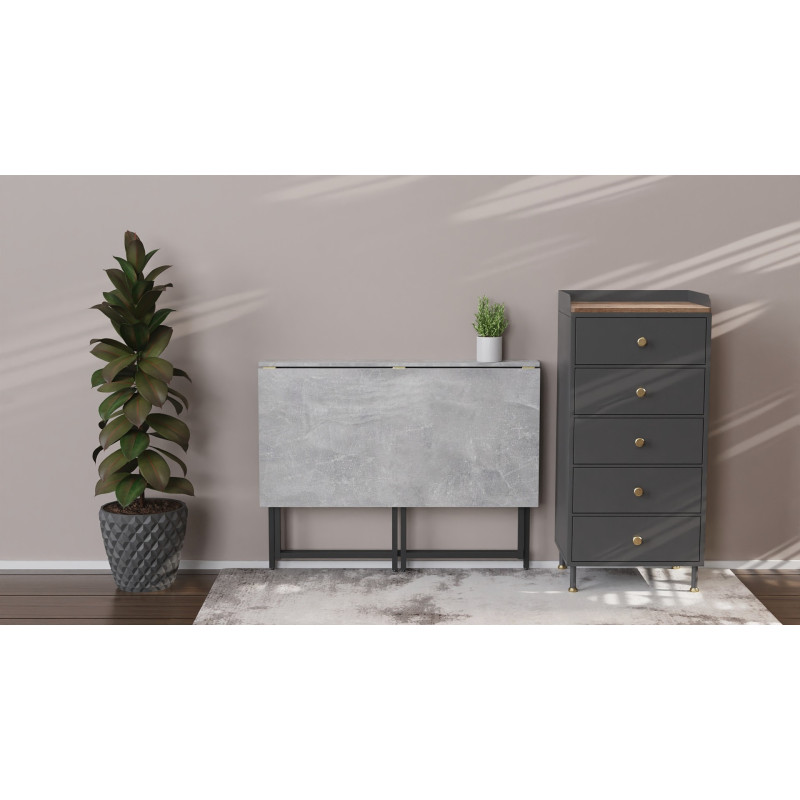 Стіл розкладний Моріс Ferrum-decor 750x1000x600 Чорний метал ДСП Бетон 16 мм (FRD-104675)