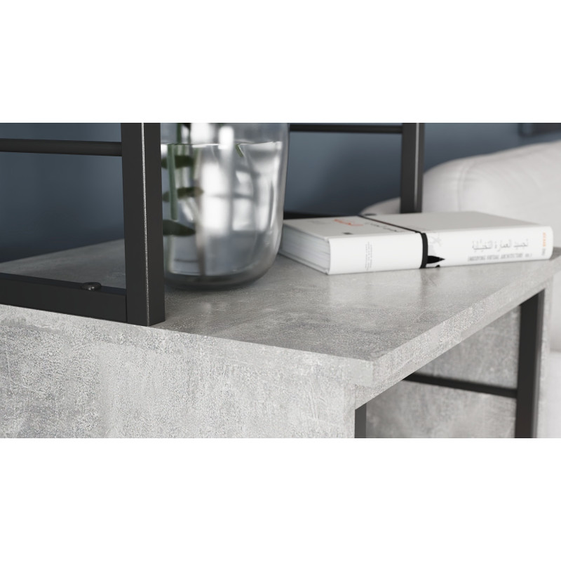 Стол-тумба трансформер Смарт 3/1 с этажеркой Ferrum-decor 1430x1450x500 Черный металл ДСП Бетон 16 мм (FRD-105115)