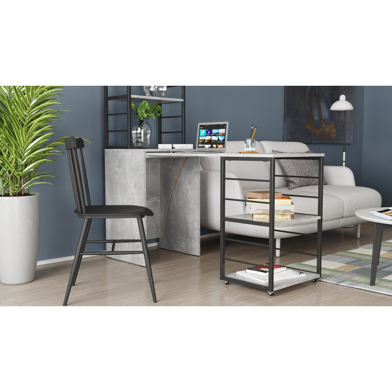 Стол-тумба трансформер Смарт 3/1 с этажеркой Ferrum-decor 1430x1450x500 Черный металл ДСП Бетон 16 мм (FRD-105115)