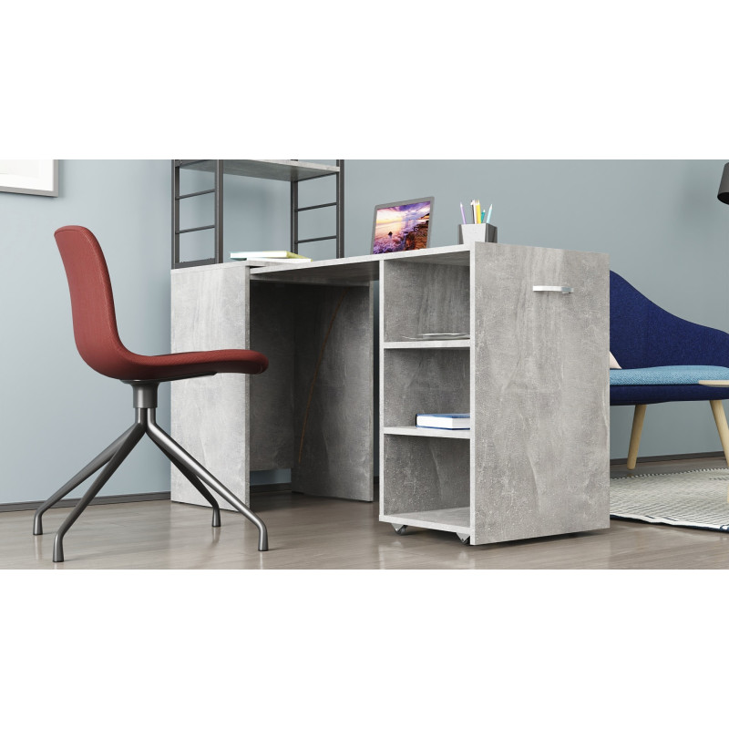 Стол-тумба трансформер Смарт 4/2 с этажеркой Ferrum-decor 1430x1450x600 Черный металл ДСП Бетон 16 мм (FRD-105135)