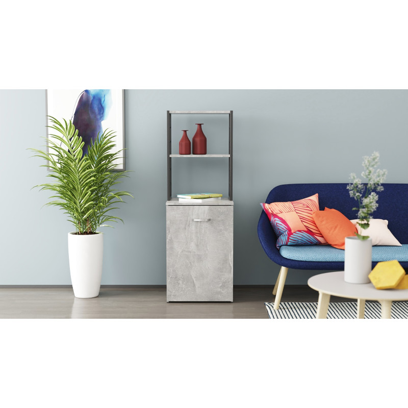 Стол-тумба трансформер Смарт 4/2 с этажеркой Ferrum-decor 1430x1450x600 Черный металл ДСП Бетон 16 мм (FRD-105135)