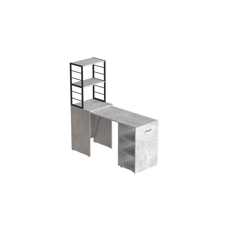 Стол-тумба трансформер Смарт 4/2 с этажеркой Ferrum-decor 1430x1450x600 Черный металл ДСП Бетон 16 мм (FRD-105135)