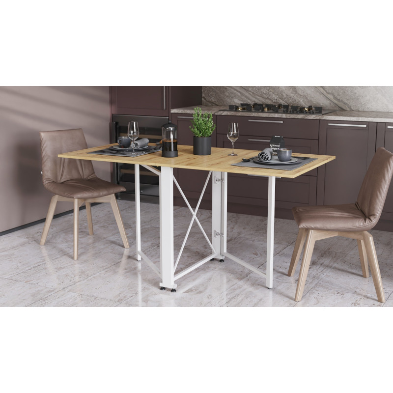 Стол-книжка трансформер Орион 2 Ferrum-decor 750x1520x730 Белый металл ДСП Дуб Артизан 16 мм (FRD-104595)