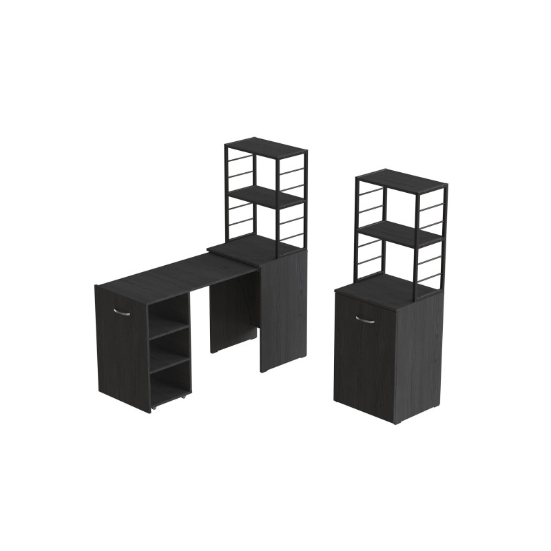 Стіл-тумба трансформер Смарт 4/1 з етажеркою Ferrum-decor 1430x1450x500 Чорний метал ДСП Сосна Кембра 16 мм (FRD-105125)