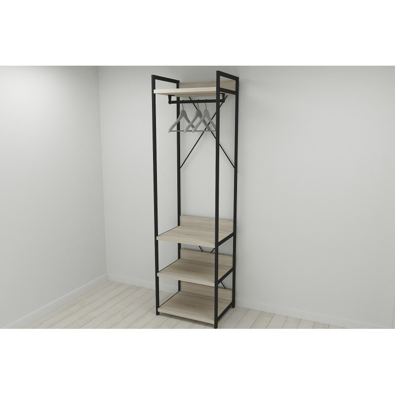 Шафа Гардероб Уні секція 3 серії Конект Ferrum-decor 220x60x50см Чорний метал ДСП Дуб Сонома 32 мм (FRD-104525)
