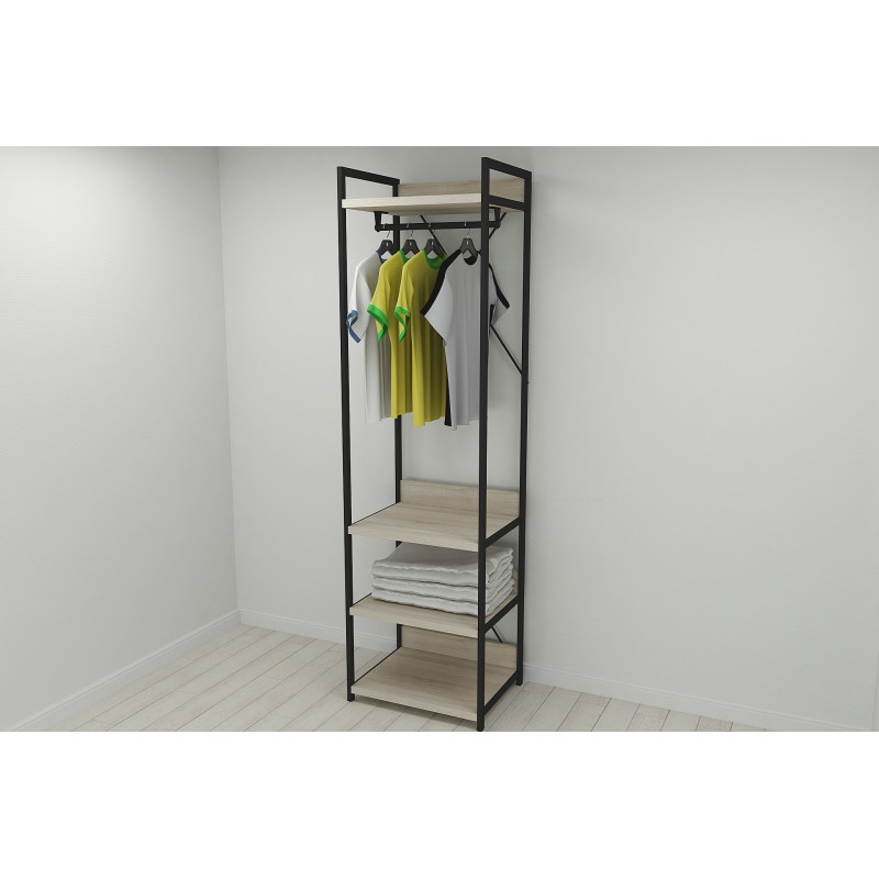 Шафа Гардероб Уні секція 3 серії Конект Ferrum-decor 220x60x50см Чорний метал ДСП Дуб Сонома 32 мм (FRD-104525)
