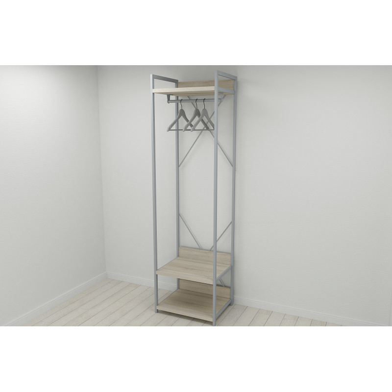 Шафа Гардероб Уні секція 1 серії Конект Ferrum-decor 220x60x50см Сірий метал ДСП Дуб Сонома 32 мм (FRD-104505)