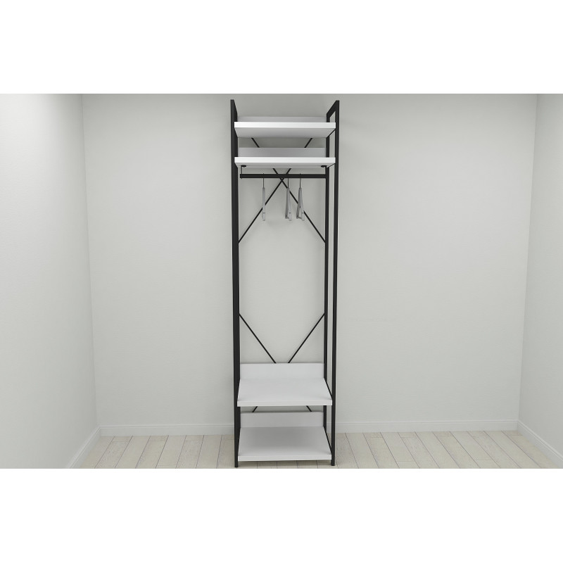 Шкаф Гардероб Уни секция 2 серии Конект Ferrum-decor 220x60x50см Черный металл ДСП Белый 32 мм (FRD-104535)
