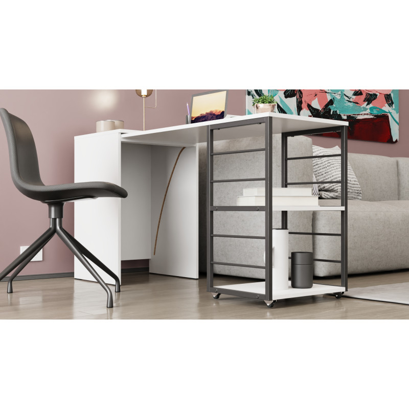 Стол-тумба трансформер Смарт 2/1 Ferrum-decor 750x1450x500 Черный металл ДСП Белое 16 мм (FRD-105095)