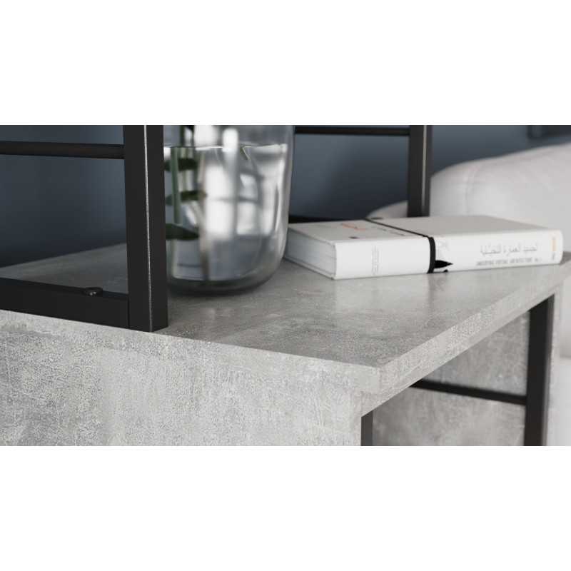 Стол-тумба трансформер Смарт 3/1 с этажеркой Ferrum-decor 1430x1450x500 Черный металл ДСП Бетон 16 мм (FRD-105115)