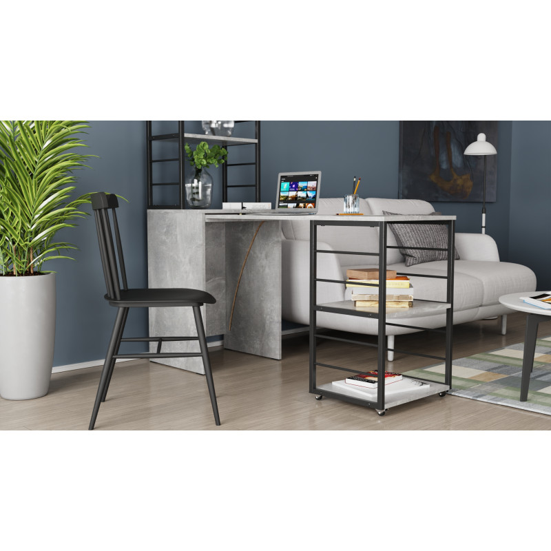 Стол-тумба трансформер Смарт 3/1 с этажеркой Ferrum-decor 1430x1450x500 Черный металл ДСП Бетон 16 мм (FRD-105115)