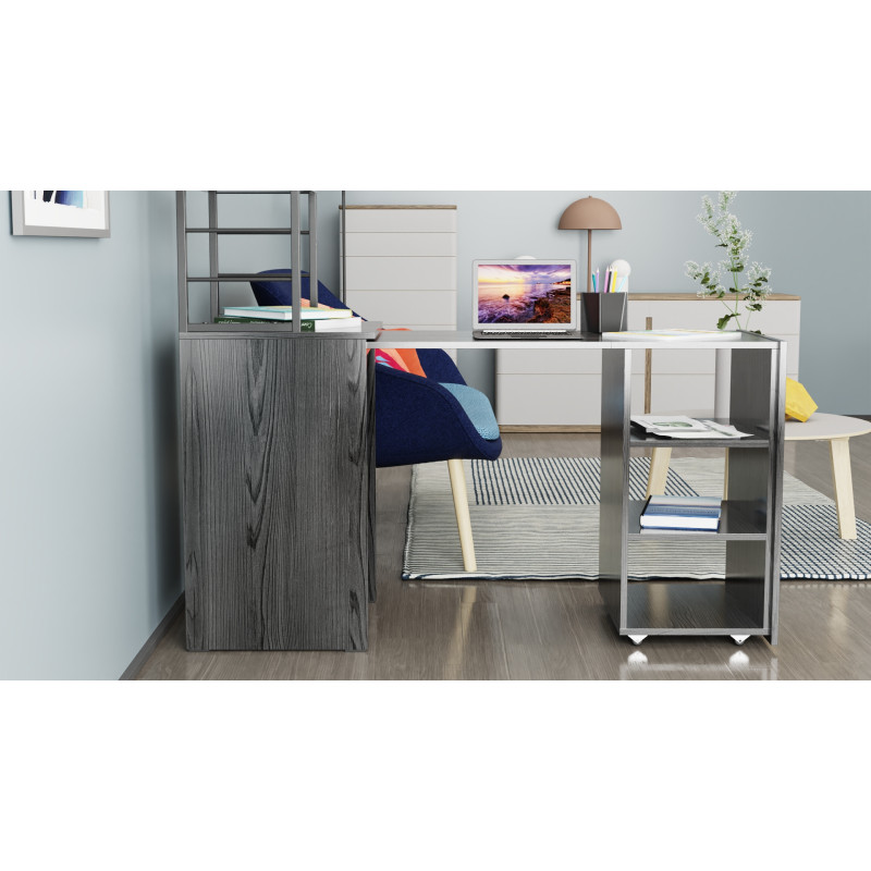 Стіл-тумба трансформер Смарт 4/1 з етажеркою Ferrum-decor 1430x1450x500 Чорний метал ДСП Сосна Кембра 16 мм (FRD-105125)